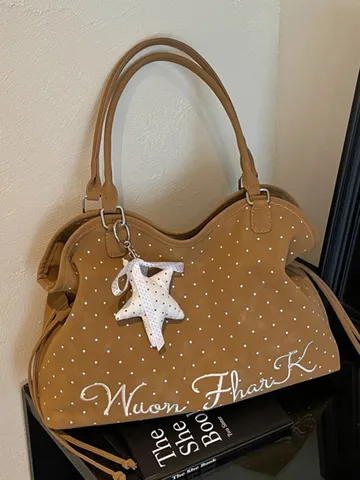 Polka Dot Tragetasche Für Damen Große Kapazität PU Leder Schultertasche Mit Sternanhänger Girly Koreanischer Stil Für Die Arbeit