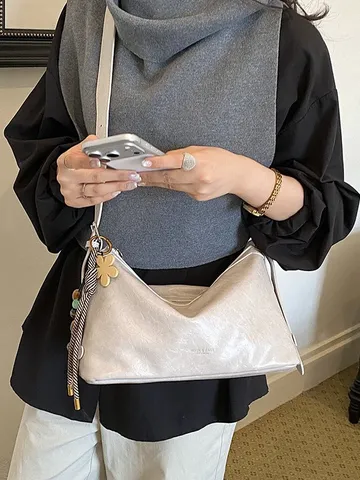 Women Fashion PU Leather Shoulder Bag Large Capacity Solid Color Hobo Crossbody Bag All-Match Commuting Satchel Purse For Daily Work