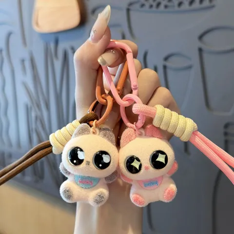 Simpatico Portachiavi con Gatto Siamese Floccato Peluche Animale Ciondolo Borsa Cartoon Portachiavi per Donne Ragazze Regalo