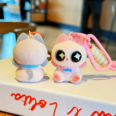 Simpatico Portachiavi con Gatto Siamese Floccato Peluche Animale Ciondolo Borsa Cartoon Portachiavi per Donne Ragazze Regalo