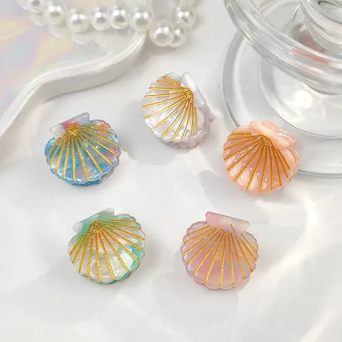 Sweet Oceanside Acrylic Shell Hair Claw Clip Gradient Mini Hairpin Side Bangs Hair Barrette Chic Headwear Accessory For Women
