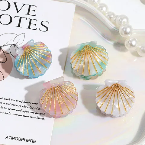 Sweet Oceanside Acrylic Shell Hair Claw Clip Gradient Mini Hairpin Side Bangs Hair Barrette Chic Headwear Accessory For Women