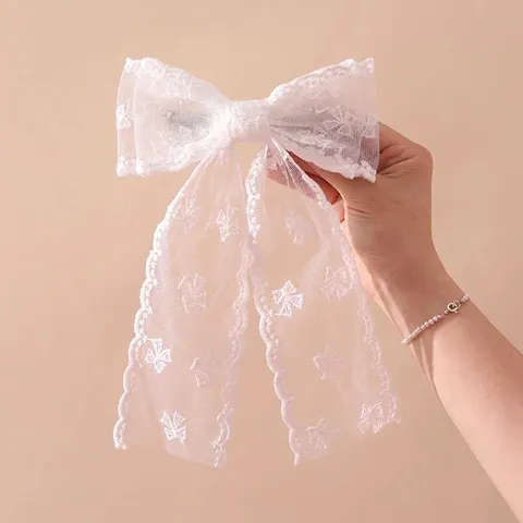 Korean Style Lace Bow Hair Clip Elegant Fairy Hair Accessory Large Butterfly Hair Pin Spring Clip For Women Headwear