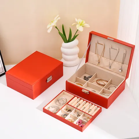 Doppelschicht Leder Schmuckschatulle Große Kapazität Ohrring Ring Aufbewahrungsbox Organizer Mit Schloss Für Damen Zuhause Schmuckorganisator Schatulle