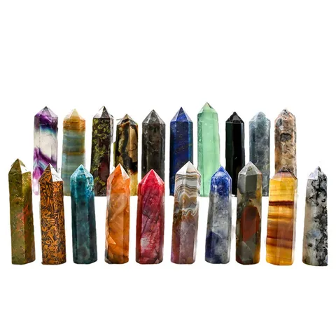 Natural Crystal Hexagonal Prism Point Healing Stone Wand Polished Quartz Crystal Pillar Tower For Feng Shui Home Decor Ornaments