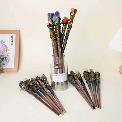 Retro Natural Crystal Magic Wand Raw Stone Fairy Stick Fantasy Dragon Owl Decor For Cosplay Witch Gothic Home Decoration Gift
