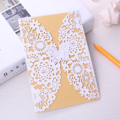 European Style Laser Cut Butterfly Floral Invitation Card Pearlescent Paper Wedding Birthday Party Invitation Envelope With Inner Sheet
