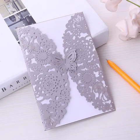 European Style Laser Cut Butterfly Floral Invitation Card Pearlescent Paper Wedding Birthday Party Invitation Envelope With Inner Sheet