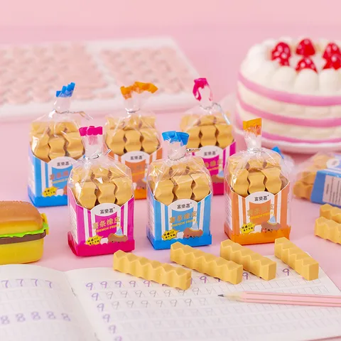 Gomma Creativa a Forma di Patatine Fritte per Studenti Correzione Scrittura Cancelleria Regalo Carino Set di Gomme