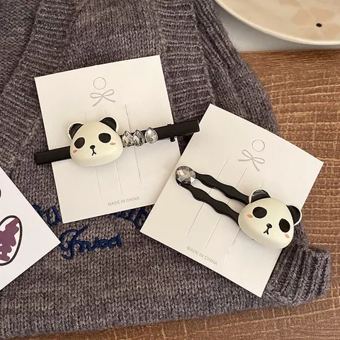 Cute Cartoon Panda Hair Clip Rhinestone Hair Barrettes Sweet Duckbill Side Hairpins Hair Accessories For Women