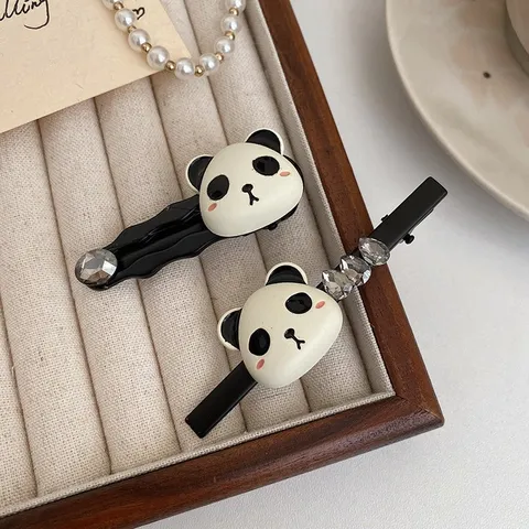 Cute Cartoon Panda Hair Clip Rhinestone Hair Barrettes Sweet Duckbill Side Hairpins Hair Accessories For Women