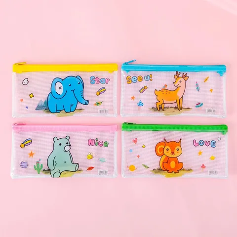 B6 Süß Cartoon Netz Reißverschluss Federmäppchen Wasserdicht Transparent PVC Schreibwaren Aufbewahrungstasche Für Schüler Schule Büro