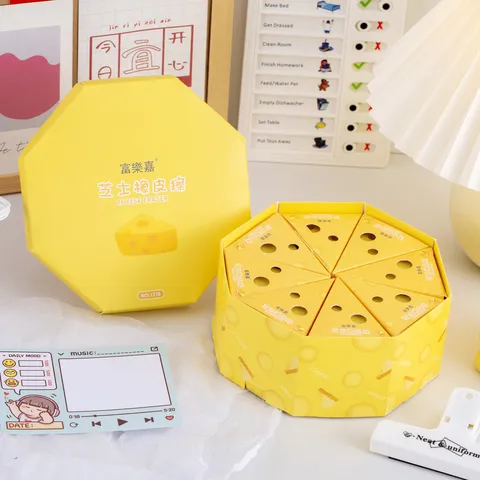Creative Cute Cheese Cake Eraser Simulated Food Shaped Eraser Soft TPR Correction Stationery For Students Office