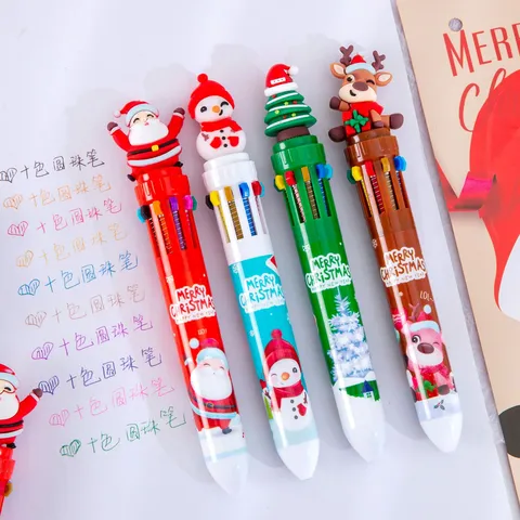 Weihnachten 10 Farben Kugelschreiber Süß Cartoon Weihnachtsmann Schneemann Elch Baum Presse Gelstift Schüler Schreibwaren Weihnachtsgeschenk