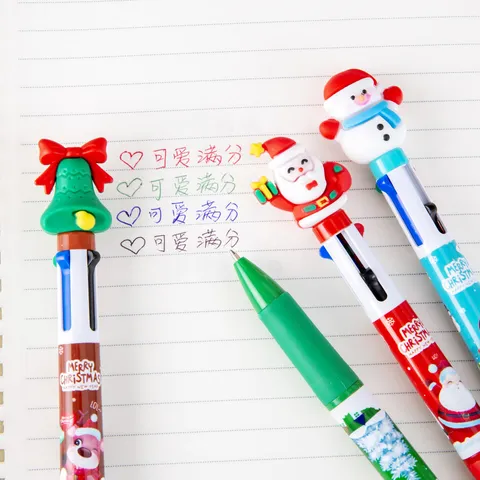 Cartoon Weihnachten Mehrfarbiger Kugelschreiber 3D Silikon Weihnachtsmann Schneemann Rentier Einziehbarer Stift Geschenk