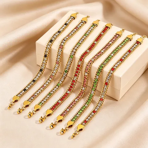 Stainless Steel Colorful Rhinestone Bracelet for Women Light Luxury Non-Fading Claw Chain Link Bracelet Fashion Jewelry Gift