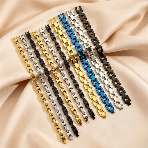 Men's Hip Hop Stainless Steel Chain Bracelet 18K Gold Plated Geometric Link Bracelet Punk Style Fashion Jewelry