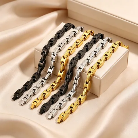 Men's Hip Hop Stainless Steel Chain Bracelet 18K Gold Plated Geometric Link Bracelet Punk Style Fashion Jewelry