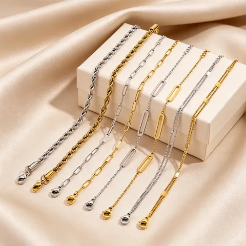 Minimalist Stainless Steel Bracelet For Women Men Gold Silver Plated Snake Chain Paperclip Figaro Link Bracelet Fashion Jewelry Gift