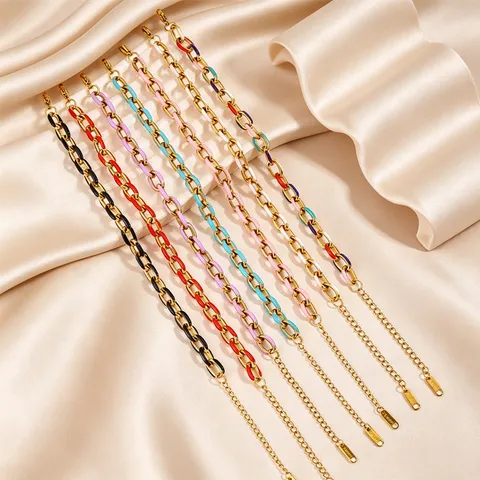 Fashion Stainless Steel Colorful Enamel Cuban Chain Bracelet For Women Bohemian Style Titanium Steel Link Chain Jewelry