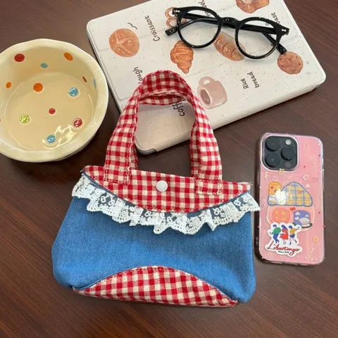 Koreatiki Glykia Freskia Tsanta me Dantela Retro Moda Mplok Xromatos Karo Kamvas Tsanta Xeiros Gynaikeia Casual Tote Tsanta