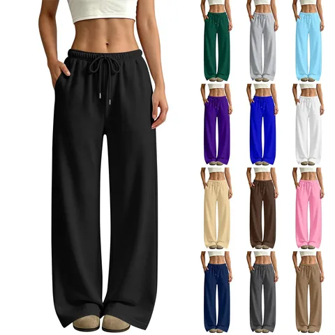 Pantaloni della Tutta Casual Felpati da Donna Vita Alta Coulisse Larga Dritta Gamba Larga Pantaloni Caldi Invernali