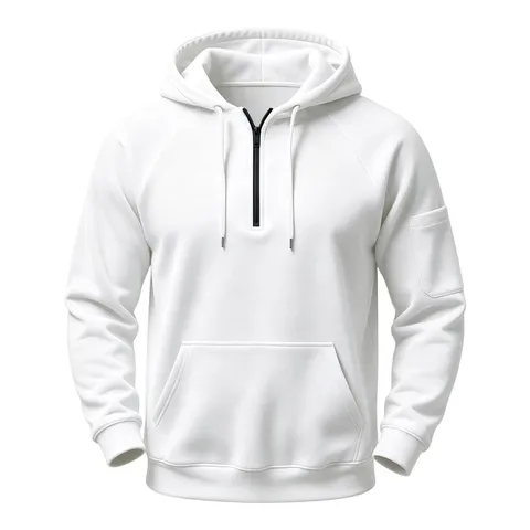 Men Casual Loose Hooded Half Zipper Pullover Sweatshirt Long Sleeve Raglan Pocket Winter Warm Solid Color Fleece Top