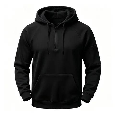 Men Casual Loose Hooded Half Zipper Pullover Sweatshirt Long Sleeve Raglan Pocket Winter Warm Solid Color Fleece Top