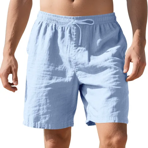 Heren Casual Linnen Shorts Zomer Strand Losse Pasvorm Rechte Broek Met Trekkoord Elastische Taille
