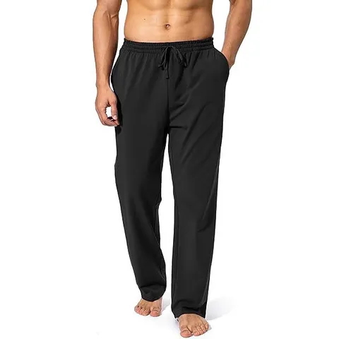Men's Casual Sports Polyester Pants Loose Fit Drawstring Straight Leg Athletic Sweatpants For Running And Training