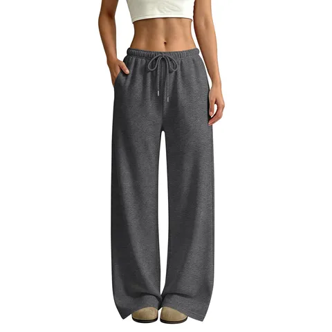 Pantaloni della Tutta Casual Felpati da Donna Vita Alta Coulisse Larga Dritta Gamba Larga Pantaloni Caldi Invernali