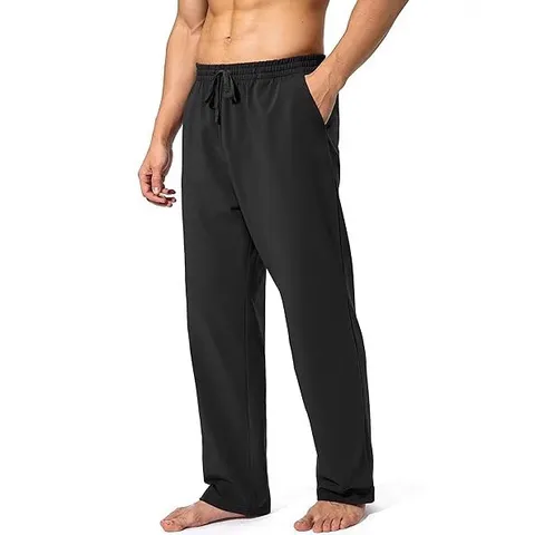 Men's Casual Sports Polyester Pants Loose Fit Drawstring Straight Leg Athletic Sweatpants For Running And Training