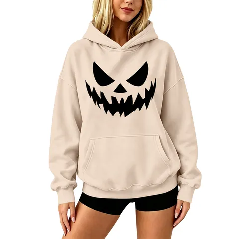 Hombres Mujeres Unisex Sudadera Casual Estampado de Calabaza de Halloween Manga Larga Jersey Hombros Caídos Bolsillo Con Capucha