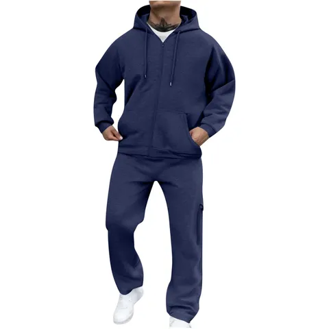 Chándal Térmico de Invierno para Hombre con Sudadera con Capucha y Cremallera y Pantalones de Chándal Casuales de Manga Larga