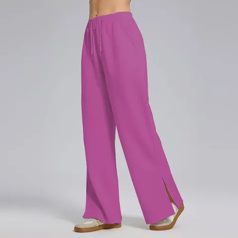 Pantalones de Chándal Anchos y Sueltos Casuales para Mujer Cintura Alta Cordón Abertura Lateral Pantalón Largo Otoño