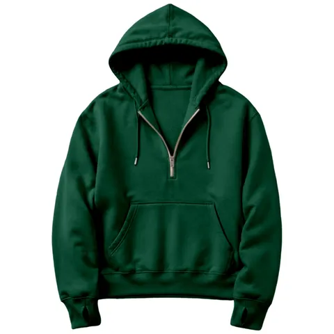 Men Casual Solid Color Long Sleeve Quarter Zip Hoodie Sweatshirt With Pocket Thumb Hole Polyester Fleece Pullover Top