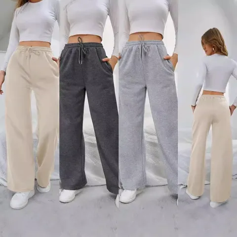 Women Casual Fleece Lined Sweatpants High Waist Loose Wide Leg Pants Drawstring Winter Warm Jogger Pants