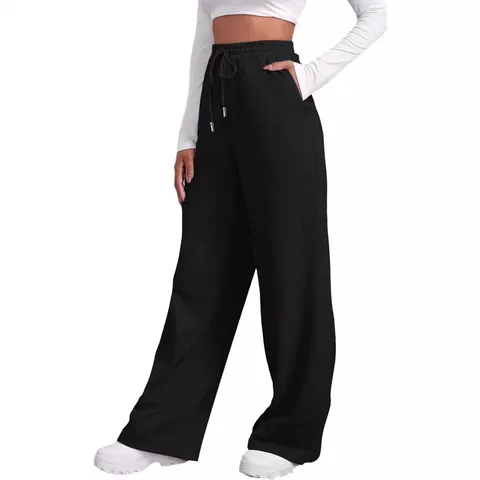 Women High-Waisted Wide-Leg Sweatpants with Fleece Lining and Drawstring