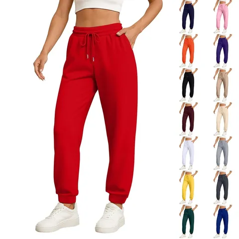 Men Women Casual Sports Sweatpants Solid Color Drawstring Elastic Waist Loose Straight Jogger Pants Activewear