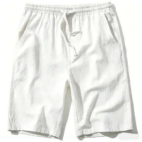 Men's Casual Cotton Linen Shorts Summer Breathable Beach Five-Point Loose Fit Solid Color Regular Fit Daily Wear Trouser