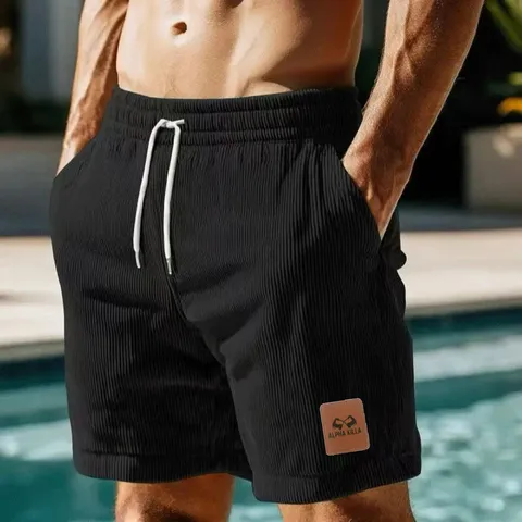 Men's Casual Corduroy Shorts Loose Fit Summer Retro Sports Shorts Elastic Drawstring Straight Pants Comfortable Daily Wear