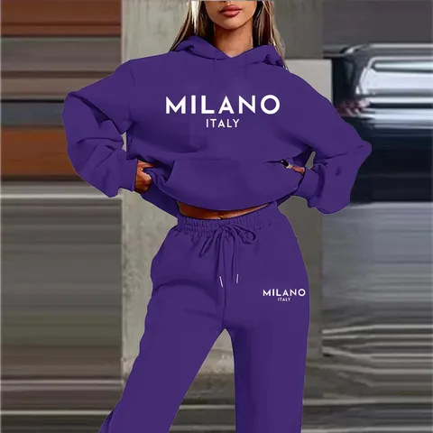 Men Women Couple Casual Sports Tracksuit Fleece Lined Hooded Sweatshirt And Long Pants Set Letter Print Athletic Outfit