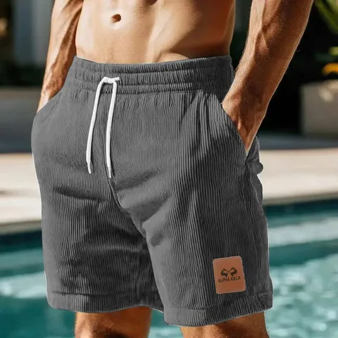 Men's Casual Corduroy Shorts Loose Fit Summer Retro Sports Shorts Elastic Drawstring Straight Pants Comfortable Daily Wear