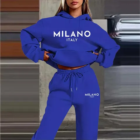 Men Women Couple Casual Sports Tracksuit Fleece Lined Hooded Sweatshirt And Long Pants Set Letter Print Athletic Outfit
