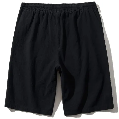 Men's Casual Cotton Linen Shorts Summer Breathable Beach Five-Point Loose Fit Solid Color Regular Fit Daily Wear Trouser