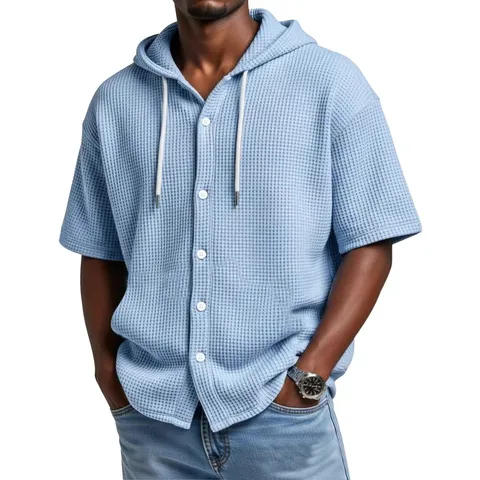 Top Kentyto me Koro Manto Waffle Andron Polyester Casual Koumpi Monochromo Kalokairi Moda