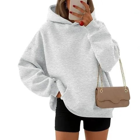 Sudadera con Capucha de Felpa Oversized Unisex Manga Larga Hombros Caídos Color Sólido Casual Pullover