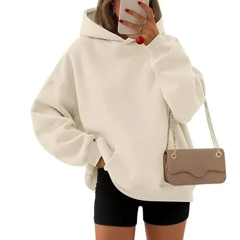 Sudadera con Capucha de Felpa Oversized Unisex Manga Larga Hombros Caídos Color Sólido Casual Pullover