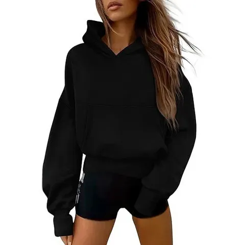Sudadera con Capucha de Forro Polar Liso Unisex Oversized Manga Caída Jersey Sudadera Casual Invierno Cálido Chaqueta con Capucha