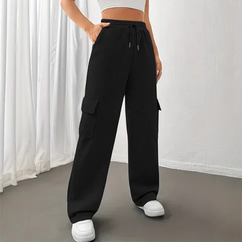 Pantaloni Cargo Casual Larghi Tinta Unita da Donna con Vita Elastica e Coulisse